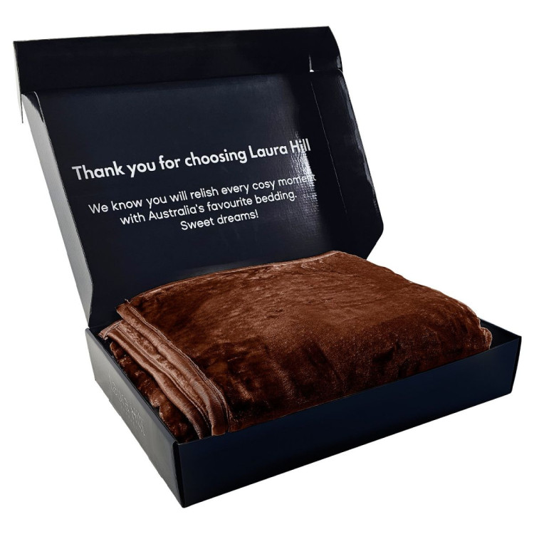 Laura Hill Faux Mink Blanket 800GSM Heavy Double-Sided - Chocolate image 10
