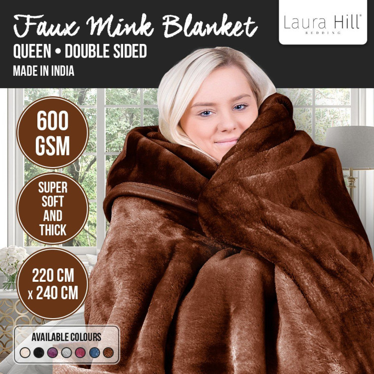 Laura Hill 600GSM Large Double-Sided Faux Mink Blanket - Chocolate image 4