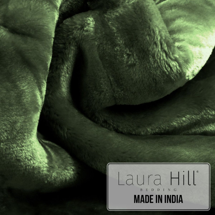Laura Hill 600GSM Double-Sided Queen Size Faux Mink Blanket - Green image 9