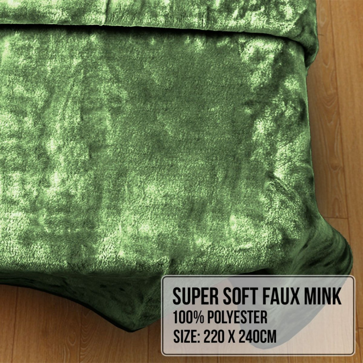 Laura Hill 600GSM Double-Sided Queen Size Faux Mink Blanket - Green image 11