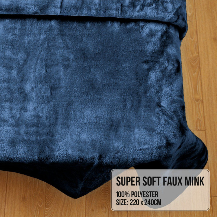 Laura Hill Faux Mink Blanket 800GSM Heavy Double-Sided - Navy Blue image 6