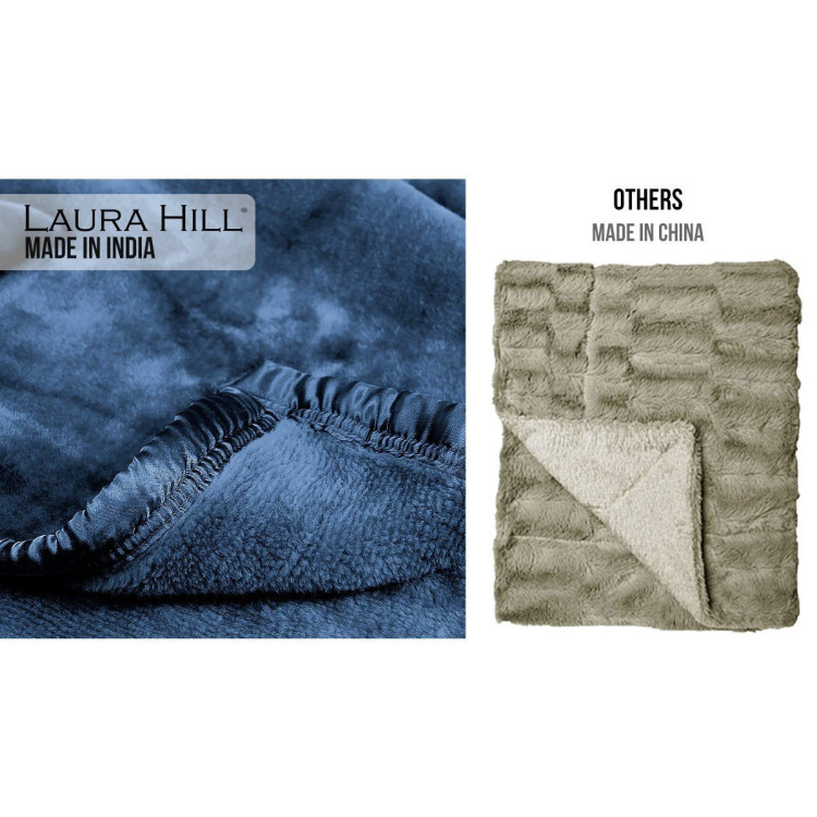 Laura Hill 600GSM Large Double-Sided Faux Mink Blanket- Navy image 9