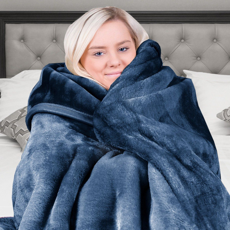 Laura Hill Faux Mink Blanket 800GSM Heavy Double-Sided - Navy Blue image 9