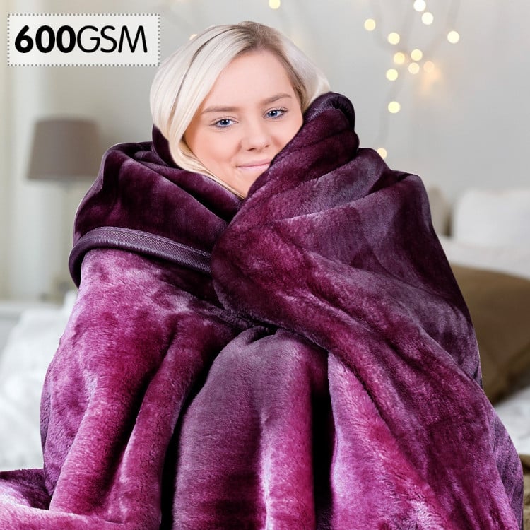 600GSM Large Double-Sided Faux Mink Blanket - Purple image 3