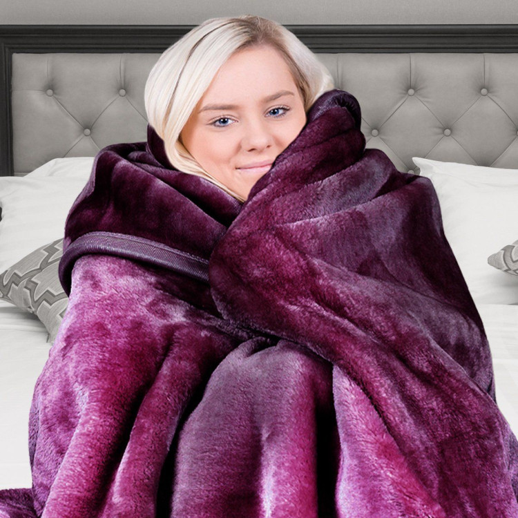 600GSM Large Double-Sided Faux Mink Blanket - Purple image 7