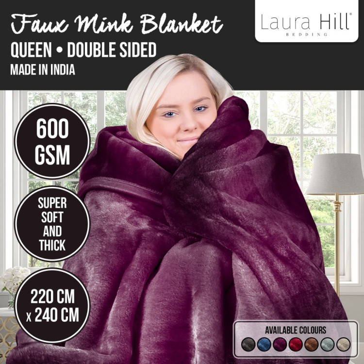 600GSM Large Double-Sided Faux Mink Blanket - Purple image 10