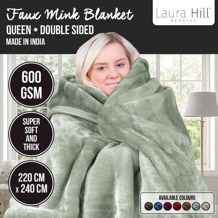 Laura Hill 600-GSM Mink Blanket Queen Size Double-Sided Soft Plush Bed Faux Throw Rug 220 X 240cm Sage image 12