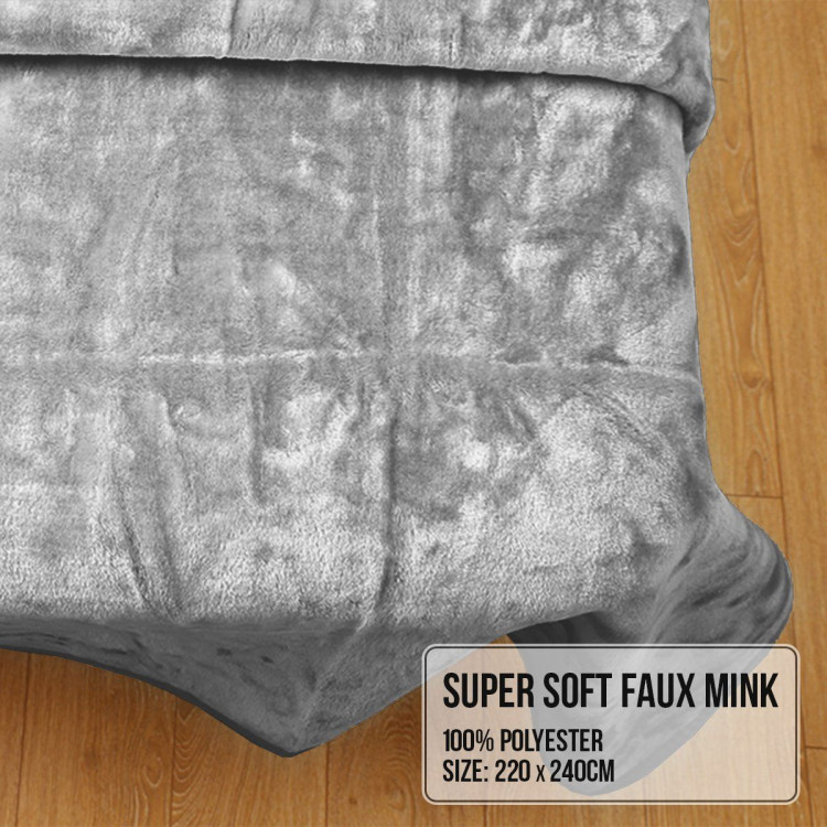 600GSM Double-Sided Queen Size Faux Mink Blanket - Pewter Silver image 5