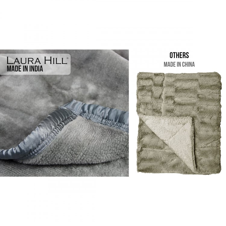 600GSM Double-Sided Queen Size Faux Mink Blanket - Pewter Silver image 5