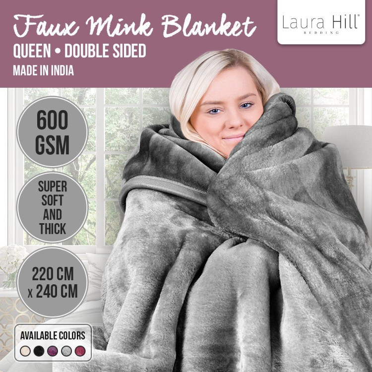 600GSM Double-Sided Queen Size Faux Mink Blanket - Pewter Silver image 9