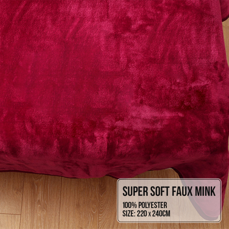 600GSM Large Double-Sided Faux Mink Blanket - Wine Red image 4