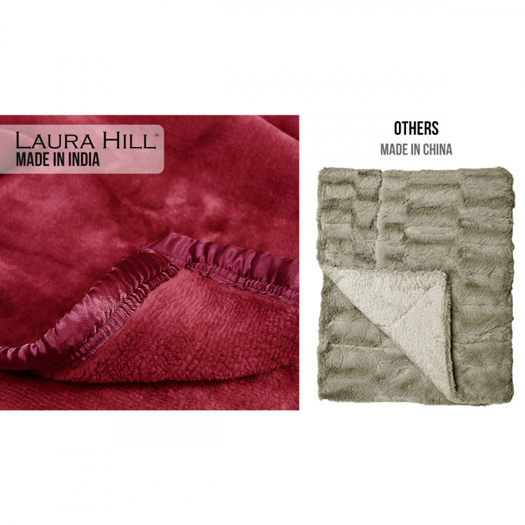600GSM Large Double-Sided Faux Mink Blanket - Wine Red image 5