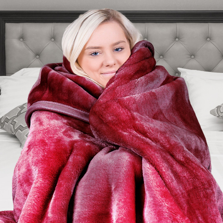 600GSM Large Double-Sided Faux Mink Blanket - Wine Red image 6