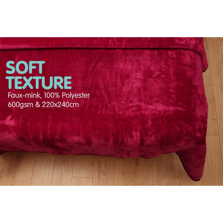 600GSM Large Double-Sided Faux Mink Blanket - Wine Red image 10