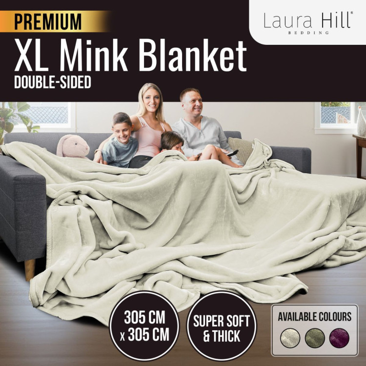 Laura Hill XL Double-Sided Oversized Faux Mink Blanket 305x305cm Beige image 3