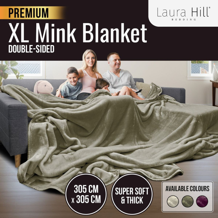 Laura Hill XL Double-Sided Oversized Faux Mink Blanket 305x305cm Olive image 2