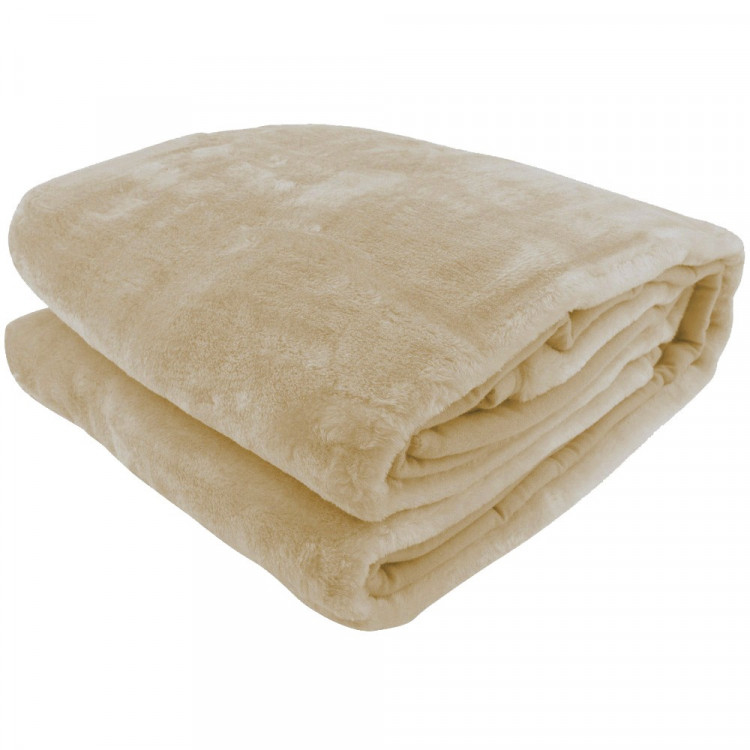 600GSM Large Double-Sided Queen Faux Mink Blanket - Beige image 2