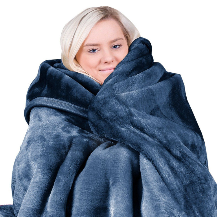 Laura Hill 600GSM Large Double-Sided Faux Mink Blanket- Navy