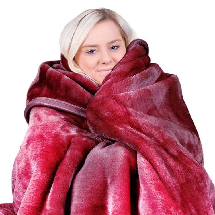 600GSM Large Double-Sided Faux Mink Blanket - Wine Red
