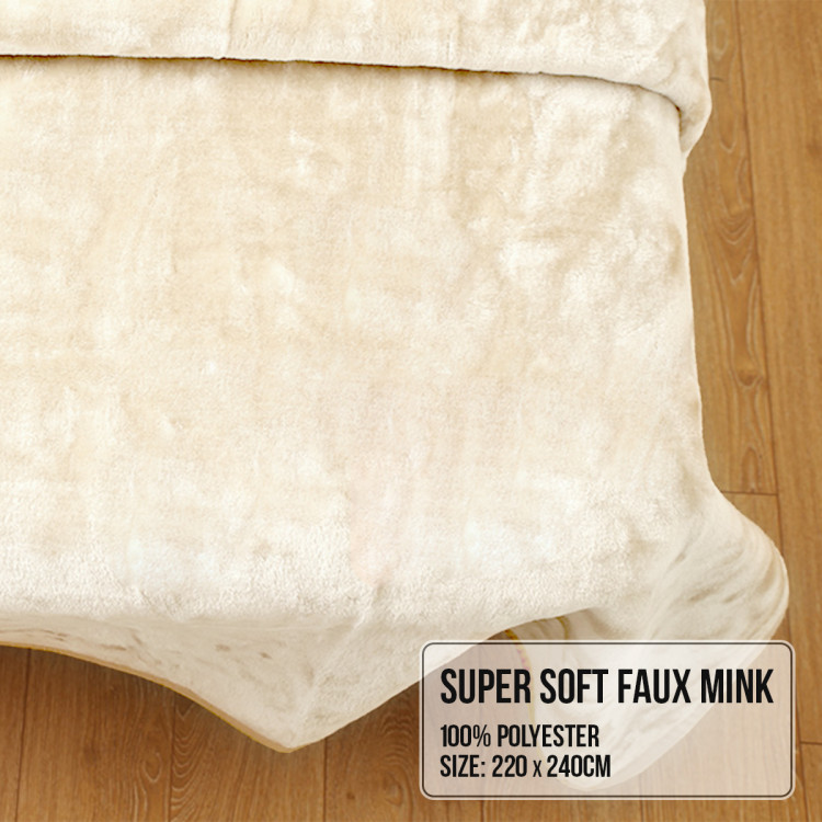 800GSM Heavy Double-Sided Faux Mink Blanket - Beige image 7