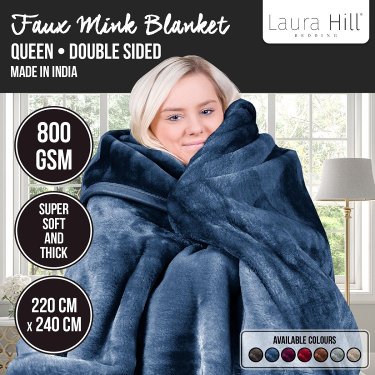 Laura Hill Faux Mink Blanket 800GSM Heavy Double-Sided - Navy Blue image 10
