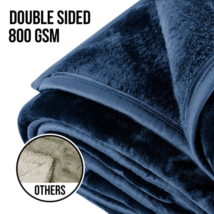 Laura Hill Faux Mink Blanket 800GSM Heavy Double-Sided - Navy Blue image 4