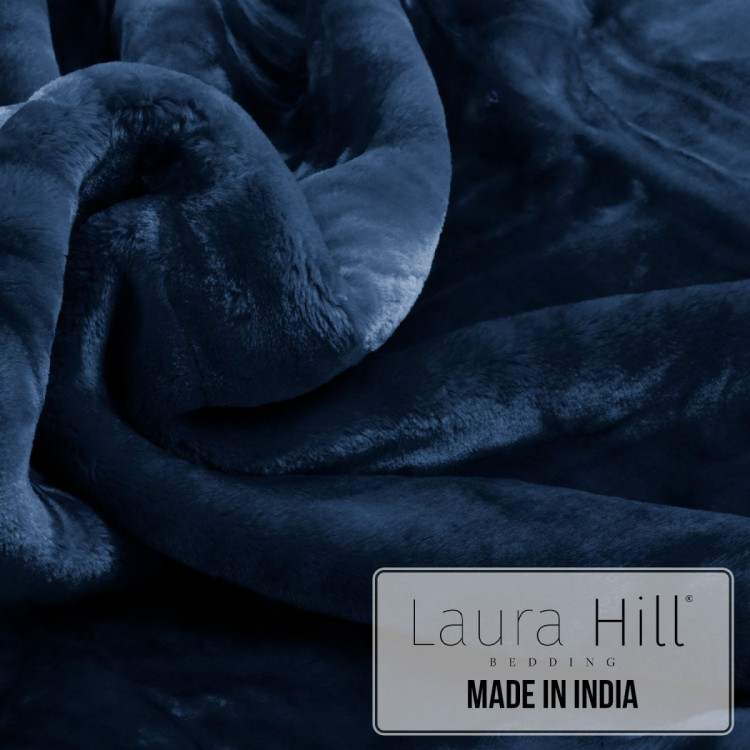Laura Hill Faux Mink Blanket 800GSM Heavy Double-Sided - Navy Blue image 5
