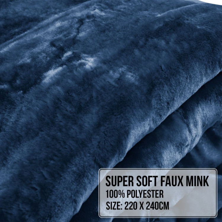 Laura Hill Faux Mink Blanket 800GSM Heavy Double-Sided - Navy Blue image 6