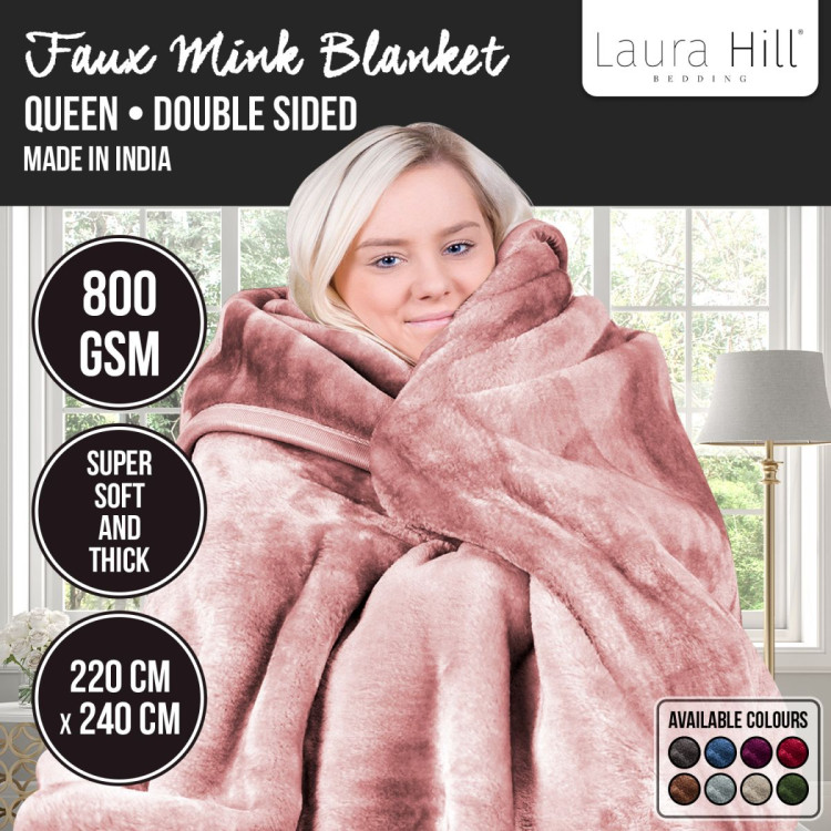 Laura Hill 800GSM Heavy Double-Sided Queen Faux Mink Blanket - Pink image 4