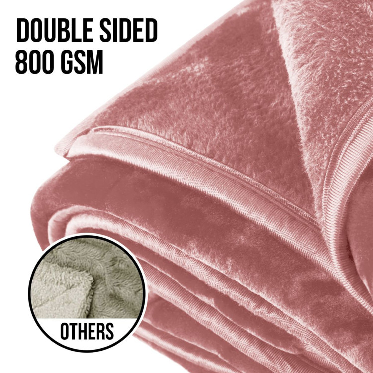 Laura Hill 800GSM Heavy Double-Sided Queen Faux Mink Blanket - Pink image 5
