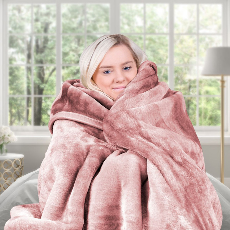Laura Hill 800GSM Heavy Double-Sided Queen Faux Mink Blanket - Pink image 12