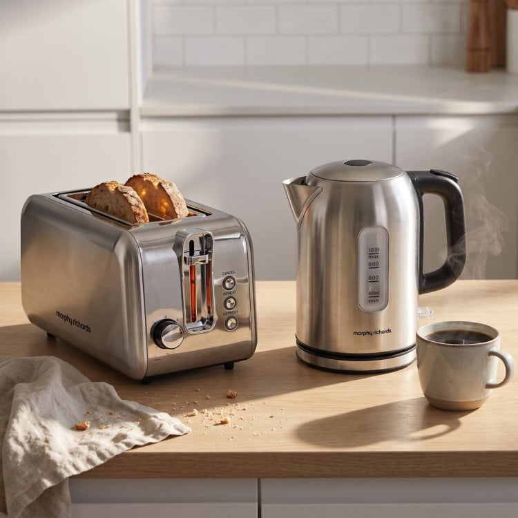 Morphy Richards Equip Stainless Steel Kettle and Toaster Set, 1L Jug Kettle & 4 Slice Long Slot Toaster Breakfast Pack image 11