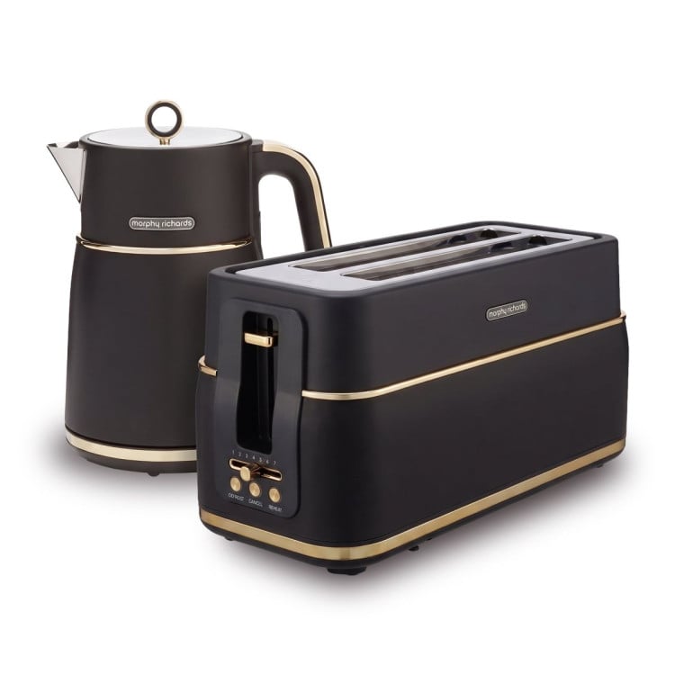 Morphy Richards Signature Kettle and Toaster Set, 1.5L Jug Kettle & 4-Slice Long Slot Toaster, Matte Black Soft Gold
