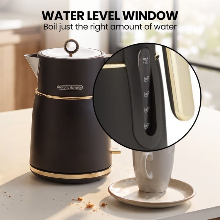Morphy Richards Signature Kettle and Toaster Set, 1.5L Jug Kettle & 4-Slice Long Slot Toaster, Matte Black Soft Gold image 7