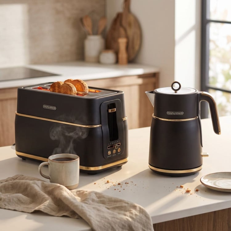 Morphy Richards Signature Kettle and Toaster Set, 1.5L Jug Kettle & 4-Slice Long Slot Toaster, Matte Black Soft Gold image 10