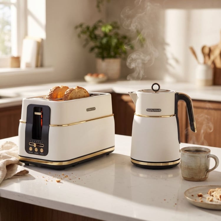 Morphy Richards Signature Kettle Toaster Set Matte Soft Gold 1.5L Jug Kettle & 4 Slice Long Slot Toaster White image 11