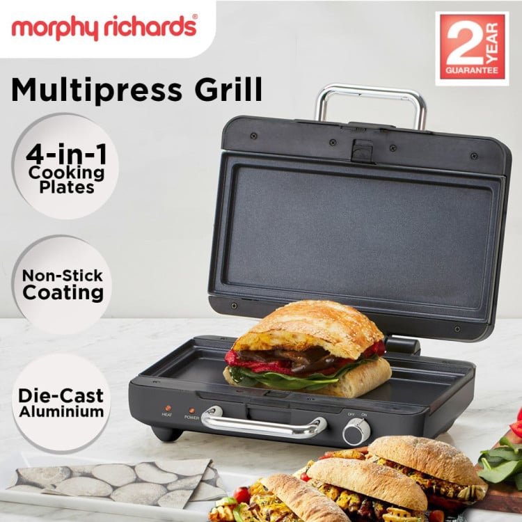 Morphy Richards MREMP4TNM Titanium 900W Multipress Jaffle Panini Waffle Pie 4 Plates Non-Stick Press Sandwich Maker image 13