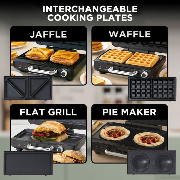Morphy Richards MREMP4TNM Titanium 900W Multipress Jaffle Panini Waffle Pie 4 Plates Non-Stick Press Sandwich Maker image 6