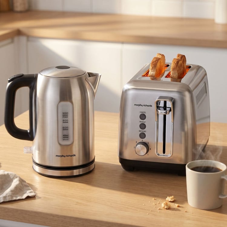 Morphy Richards Equip Kettle and Toaster Set Brushed Stainless Steel 1L Jug Kettle & 2 Slice Toaster Breakfast Bundle image 11