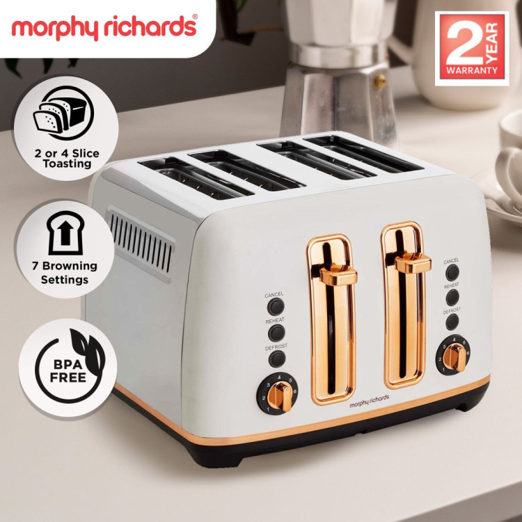 Morphy Richards Ascend Rose Gold 4-Slice Toaster - Matte White