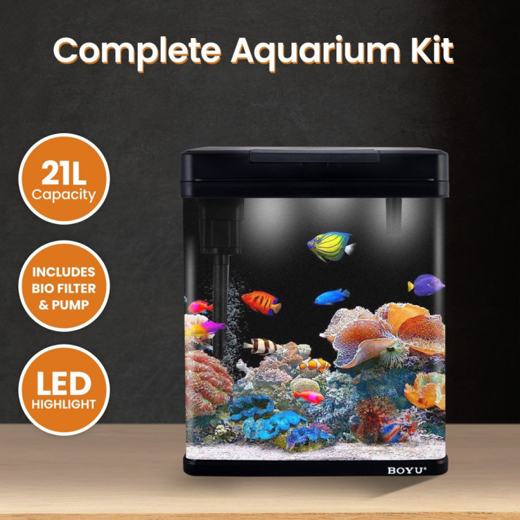 21L Complete Aquarium Kit With Bio Filter System LED Kit Curved Design image 12