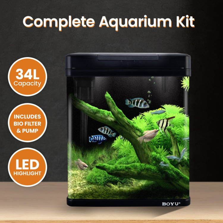 34L Complete Aquarium Kit With Bio Filter System LED Kit Curved Design image 12