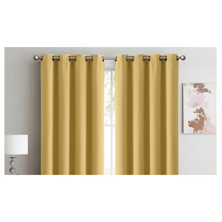 2x 100% Blockout Curtains Panels 3 Layers Eyelet Mustard 180x230cm image 2