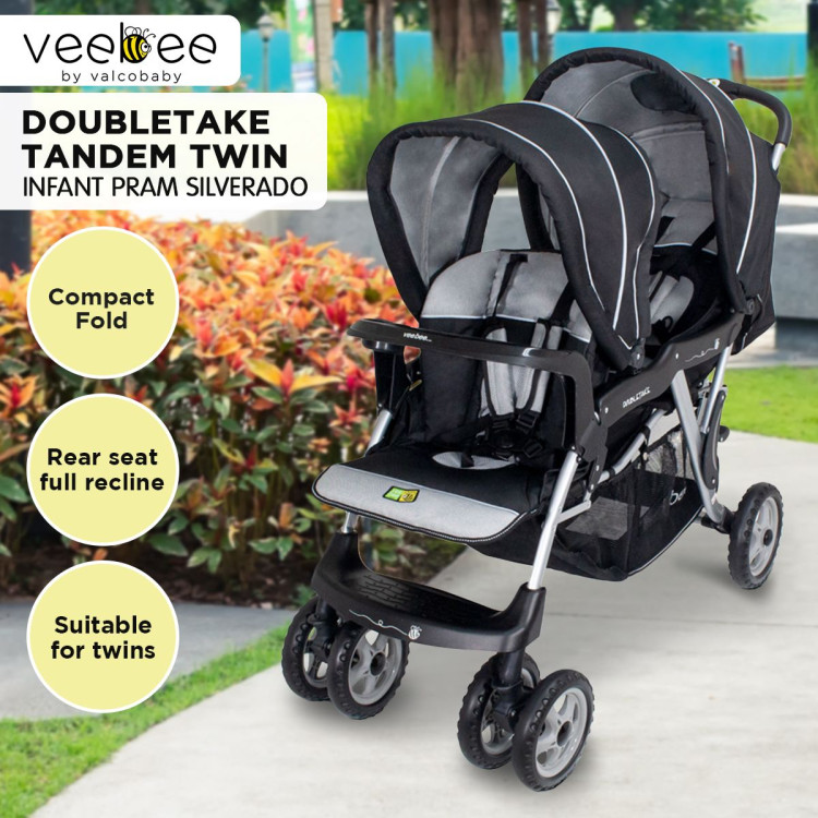Veebee Doubletake Tandem Twin Infant Pram - Silverado image 9