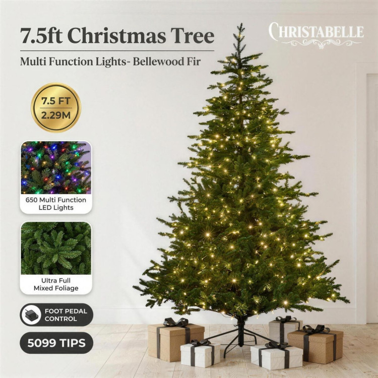 Christabelle 2.3m 7.5ft Bellewood Fir Christmas Tree Pre Lit Multi Function LED Foot Pedal Power Connect Hinged image 13