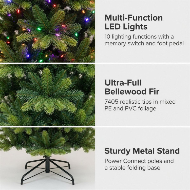 National Tree Company 2.7m 9ft Bellewood Fir Christmas Tree Pre Lit Multi Function LED Foot Pedal Power Connect Hinged image 6