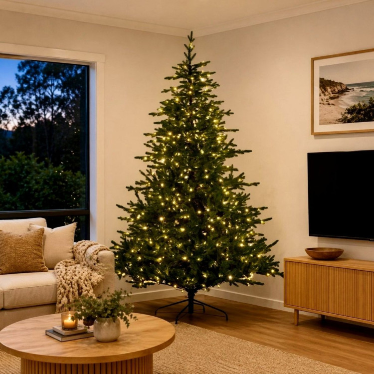 National Tree Company 2.7m 9ft Bellewood Fir Christmas Tree Pre Lit Multi Function LED Foot Pedal Power Connect Hinged image 13