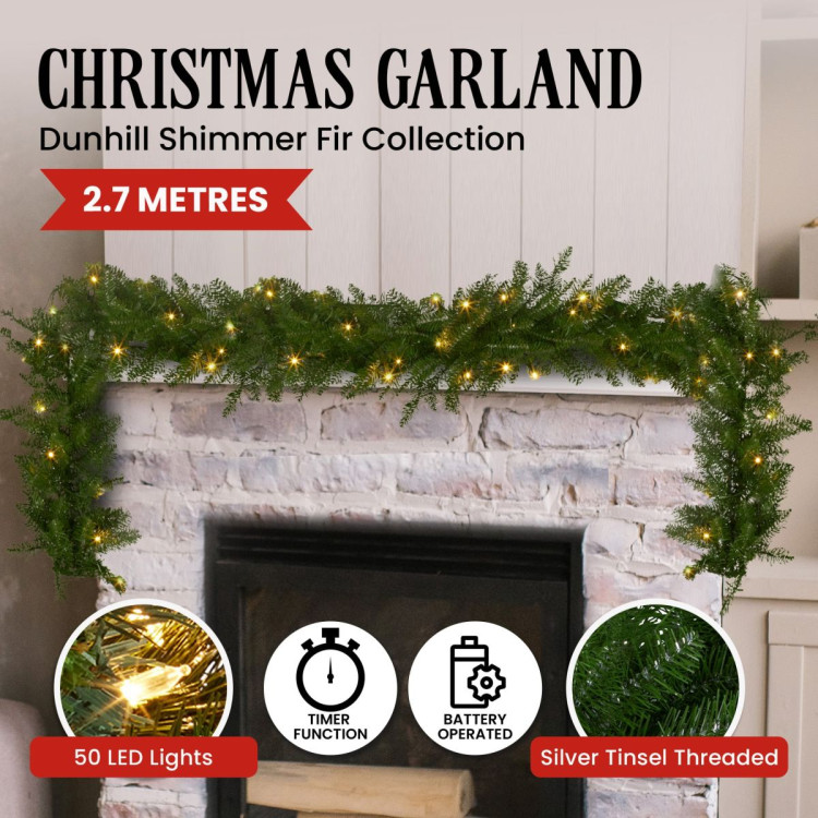Christabelle 2.74m Christmas Garland with LED Lights Dunhill Shimmer Fir Tree Decoration Ornament image 3