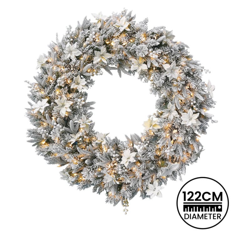 Christabelle 1.2m Frosted Colonial Pre-Lit Christmas Wreath, 200 Warm White LED Lights, Snowy Holiday Decor image 4
