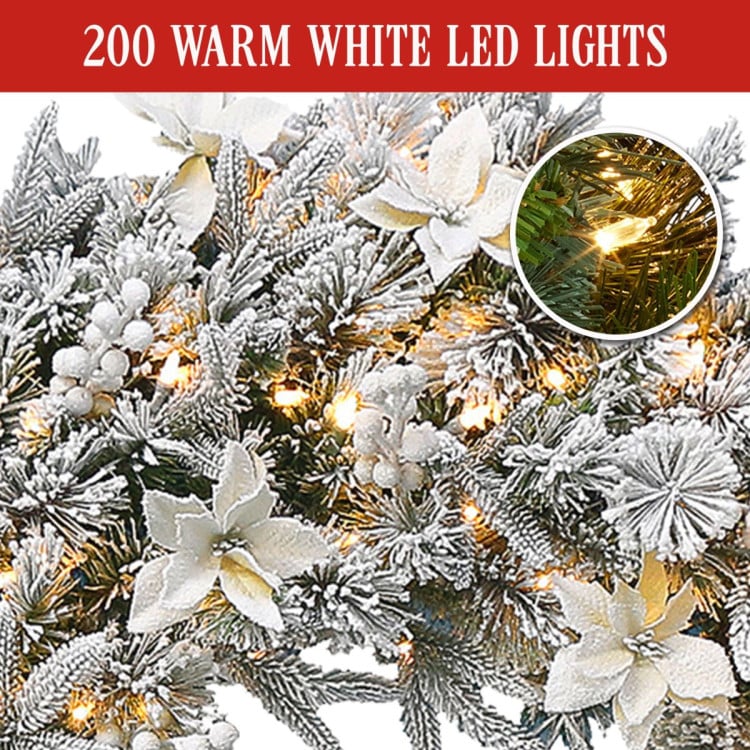 Christabelle 1.2m Frosted Colonial Pre-Lit Christmas Wreath, 200 Warm White LED Lights, Snowy Holiday Decor image 6